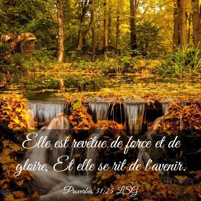 Picture 03 - Proverbes 31:25 LSG - Elle est revêtue de force et de gloire, Et elle - Bible Verse Picture