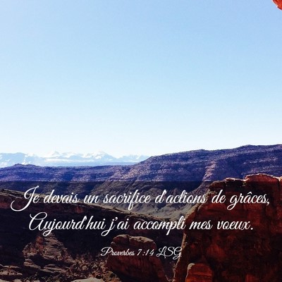 Picture 03 - Proverbes 7:14 LSG - Je devais un sacrifice d'actions de grâces, - Bible Verse Picture