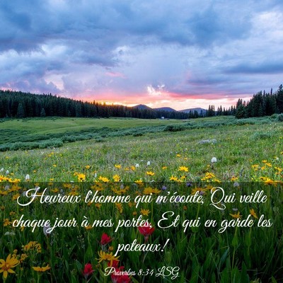 Picture 03 - Proverbes 8:34 LSG - Heureux l'homme qui m'écoute, Qui veille chaque - Bible Verse Picture