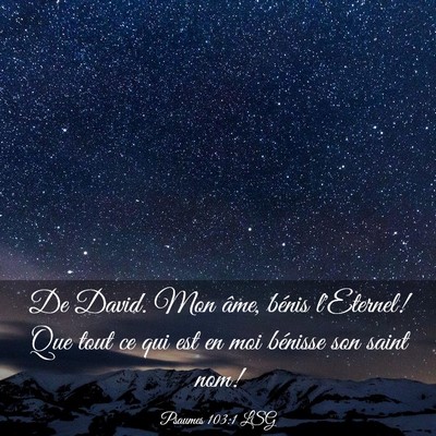 Picture 03 - Psaumes 103:1 LSG - De David. Mon âme, bénis l'Eternel! Que tout ce - Bible Verse Picture