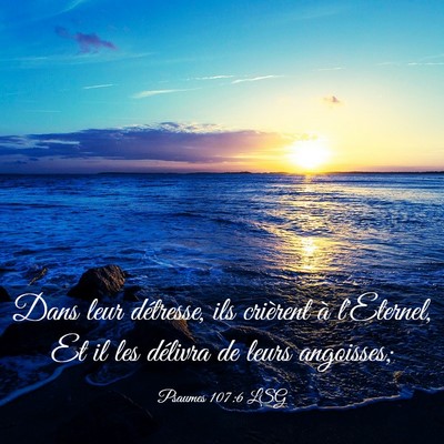 Picture 03 - Psaumes 107:6 LSG - Dans leur détresse, ils crièrent à l'Eternel, - Bible Verse Picture