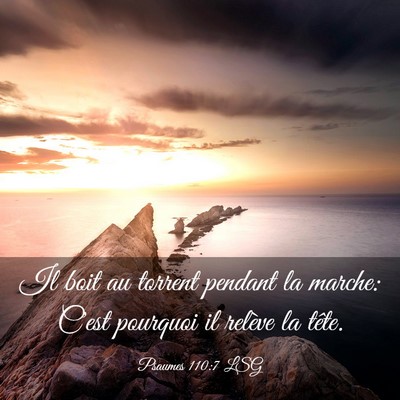 Picture 03 - Psaumes 110:7 LSG - Il boit au torrent pendant la marche: C'est - Bible Verse Picture