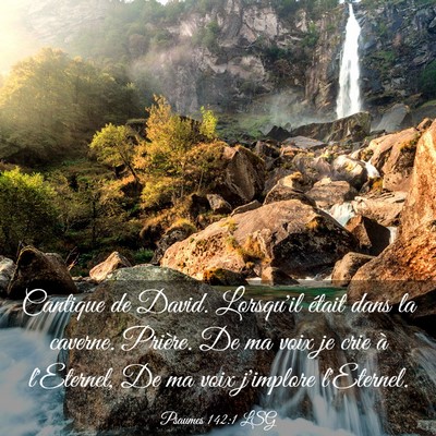Picture 03 - Psaumes 142:1 LSG - Cantique de David. Lorsqu'il était dans la - Bible Verse Picture