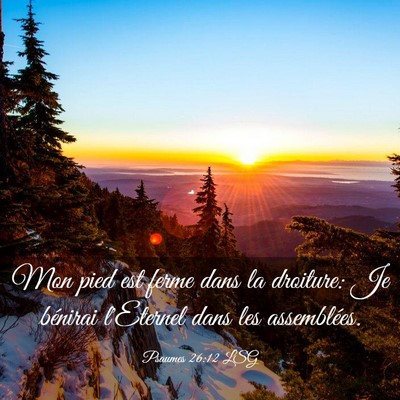 Picture 03 - Psaumes 26:12 LSG - Mon pied est ferme dans la droiture: Je bénirai - Bible Verse Picture