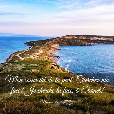Picture 03 - Psaumes 27:8 LSG - Mon coeur dit de ta part: Cherchez ma face! Je - Bible Verse Picture