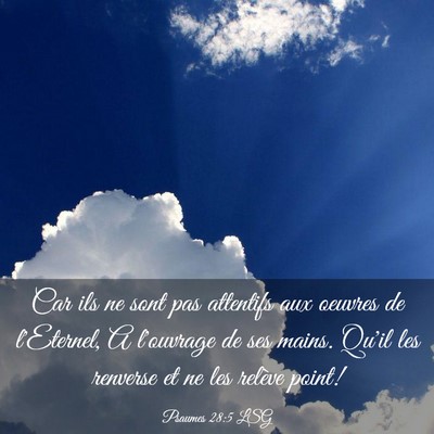 Picture 03 - Psaumes 28:5 LSG - Car ils ne sont pas attentifs aux oeuvres de - Bible Verse Picture