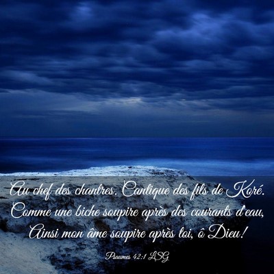Picture 03 - Psaumes 42:1 LSG - Au chef des chantres. Cantique des fils de Koré. - Bible Verse Picture