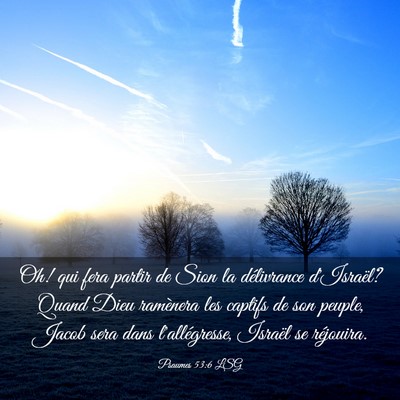 Picture 03 - Psaumes 53:6 LSG - Oh! qui fera partir de Sion la délivrance - Bible Verse Picture