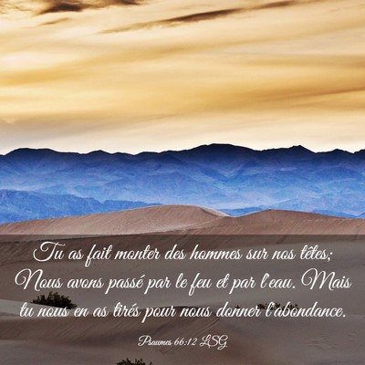 Picture 03 - Psaumes 66:12 LSG - Tu as fait monter des hommes sur nos têtes; Nous - Bible Verse Picture