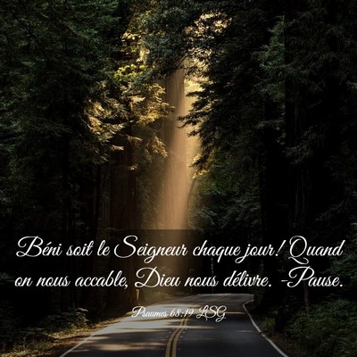 Picture 03 - Psaumes 68:19 LSG - Béni soit le Seigneur chaque jour! Quand on nous - Bible Verse Picture