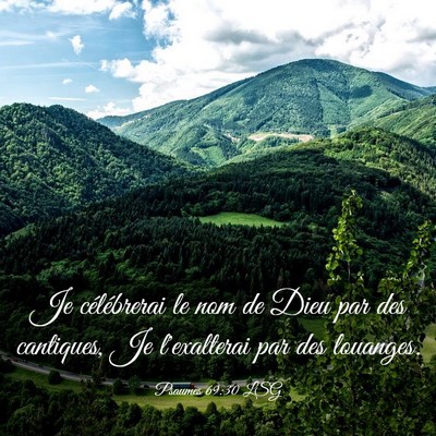 Picture 03 - Psaumes 69:30 LSG - Je célébrerai le nom de Dieu par des cantiques, - Bible Verse Picture