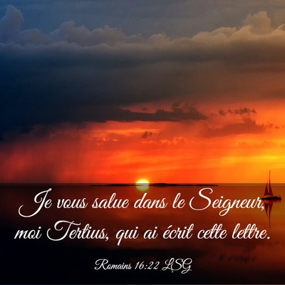 Picture 03 - Romains 16:22 LSG - Je vous salue dans le Seigneur, moi Tertius, qui - Bible Verse Picture