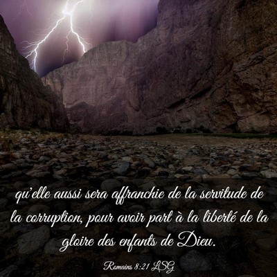 Picture 03 - Romains 8:21 LSG - qu'elle aussi sera affranchie de la servitude de - Bible Verse Picture