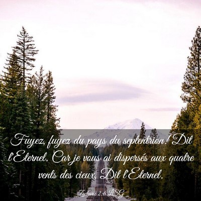 Picture 03 - Zacharie 2:6 LSG - Fuyez, fuyez du pays du septentrion! Dit - Bible Verse Picture