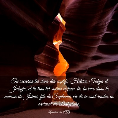 Picture 03 - Zacharie 6:10 LSG - Tu recevras les dons des captifs, Heldaï, Tobija - Bible Verse Picture