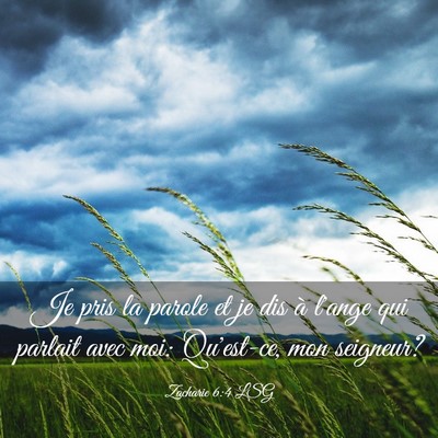 Picture 03 - Zacharie 6:4 LSG - Je pris la parole et je dis à l'ange qui parlait - Bible Verse Picture
