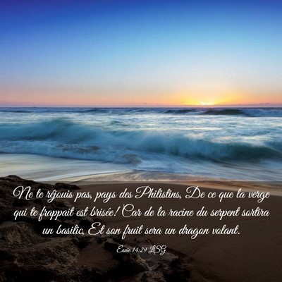 Picture 03 - Ésaïe 14:29 LSG - Ne te réjouis pas, pays des Philistins, De ce - Bible Verse Picture