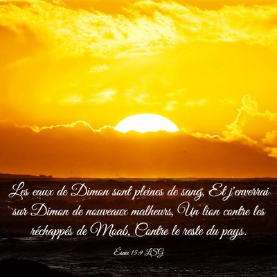 Picture 03 - Ésaïe 15:9 LSG - Les eaux de Dimon sont pleines de sang, Et - Bible Verse Picture