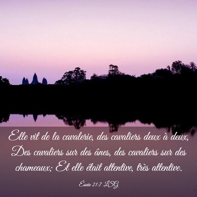 Picture 03 - Ésaïe 21:7 LSG - Elle vit de la cavalerie, des cavaliers deux à - Bible Verse Picture