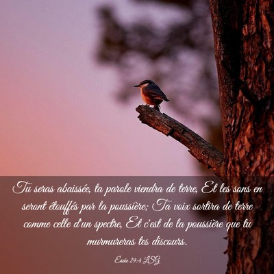 Picture 03 - Ésaïe 29:4 LSG - Tu seras abaissée, ta parole viendra de terre, - Bible Verse Picture