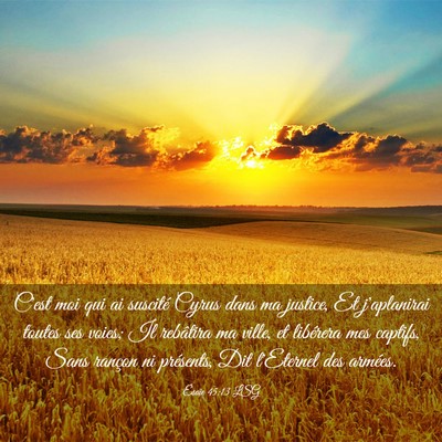 Picture 03 - Ésaïe 45:13 LSG - C'est moi qui ai suscité Cyrus dans ma justice, - Bible Verse Picture
