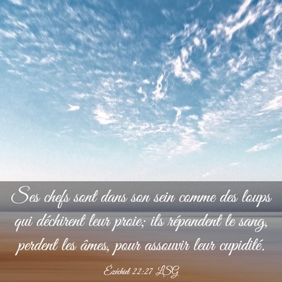 Picture 03 - Ézéchiel 22:27 LSG - Ses chefs sont dans son sein comme des loups qui - Bible Verse Picture