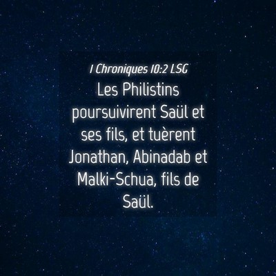 Picture 04 - 1 Chroniques 10:2 LSG - Les Philistins poursuivirent Saül et ses fils, - Bible Verse Picture