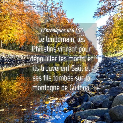 Picture 04 - 1 Chroniques 10:8 LSG - Le lendemain, les Philistins vinrent pour - Bible Verse Picture