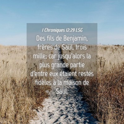 Picture 04 - 1 Chroniques 12:29 LSG - Des fils de Benjamin, frères de Saül, trois - Bible Verse Picture