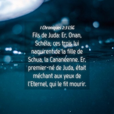 Picture 04 - 1 Chroniques 2:3 LSG - Fils de Juda: Er, Onan, Schéla; ces trois lui - Bible Verse Picture