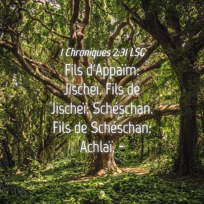 Picture 04 - 1 Chroniques 2:31 LSG - Fils d'Appaïm: Jischeï. Fils de Jischeï: - Bible Verse Picture