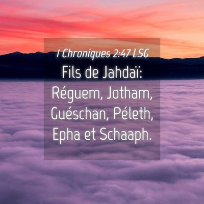 Picture 04 - 1 Chroniques 2:47 LSG - Fils de Jahdaï: Réguem, Jotham, Guéschan, - Bible Verse Picture