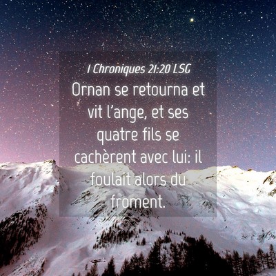 Picture 04 - 1 Chroniques 21:20 LSG - Ornan se retourna et vit l'ange, et ses quatre - Bible Verse Picture