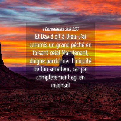 Picture 04 - 1 Chroniques 21:8 LSG - Et David dit à Dieu: J'ai commis un grand - Bible Verse Picture