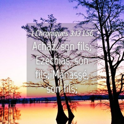 Picture 04 - 1 Chroniques 3:13 LSG - Achaz, son fils; Ezéchias, son fils; Manassé, - Bible Verse Picture