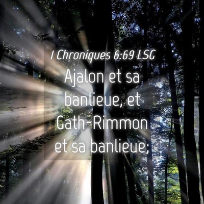 Picture 04 - 1 Chroniques 6:69 LSG - Ajalon et sa banlieue, et Gath-Rimmon et sa - Bible Verse Picture