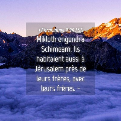 Picture 04 - 1 Chroniques 9:38 LSG - Mikloth engendra Schimeam. Ils habitaient aussi - Bible Verse Picture