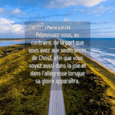 Picture 04 - 1 Pierre 4:13 LSG - Réjouissez-vous, au contraire, de la part que - Bible Verse Picture