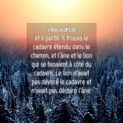 Picture 04 - 1 Rois 13:28 LSG - et il partit. Il trouva le cadavre étendu dans - Bible Verse Picture
