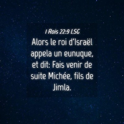 Picture 04 - 1 Rois 22:9 LSG - Alors le roi d'Israël appela un eunuque, et dit: - Bible Verse Picture