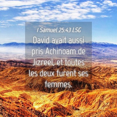 Picture 04 - 1 Samuel 25:43 LSG - David avait aussi pris Achinoam de Jizreel, et - Bible Verse Picture