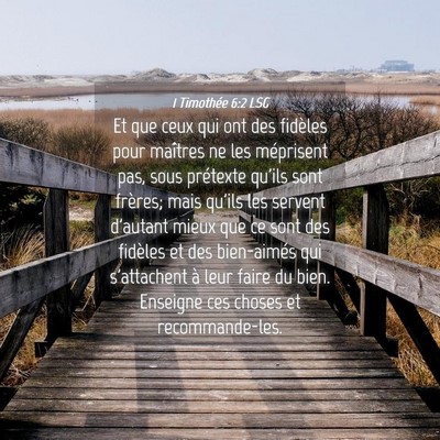 Picture 04 - 1 Timothée 6:2 LSG - Et que ceux qui ont des fidèles pour maîtres ne - Bible Verse Picture