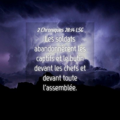 Picture 04 - 2 Chroniques 28:14 LSG - Les soldats abandonnèrent les captifs et le - Bible Verse Picture