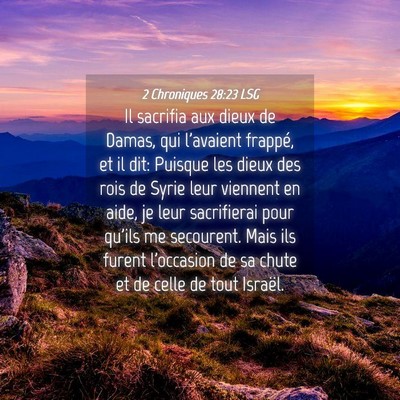 Picture 04 - 2 Chroniques 28:23 LSG - Il sacrifia aux dieux de Damas, qui l'avaient - Bible Verse Picture