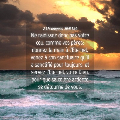 Picture 04 - 2 Chroniques 30:8 LSG - Ne raidissez donc pas votre cou, comme vos - Bible Verse Picture
