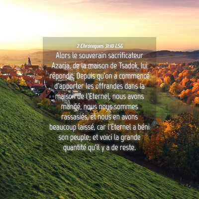 Picture 04 - 2 Chroniques 31:10 LSG - Alors le souverain sacrificateur Azaria, de la - Bible Verse Picture