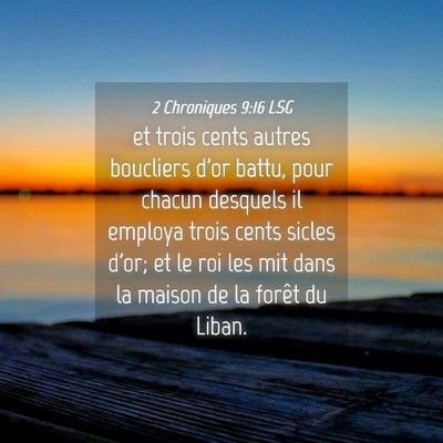 Picture 04 - 2 Chroniques 9:16 LSG - et trois cents autres boucliers d'or battu, pour - Bible Verse Picture
