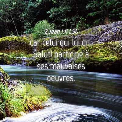 Picture 04 - 2 Jean 1:11 LSG - car celui qui lui dit: Salut! participe à ses - Bible Verse Picture