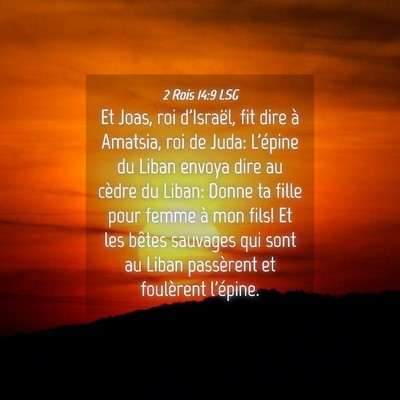 Picture 04 - 2 Rois 14:9 LSG - Et Joas, roi d'Israël, fit dire à Amatsia, roi - Bible Verse Picture