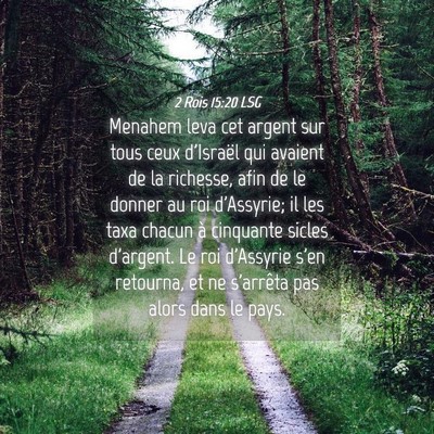 Picture 04 - 2 Rois 15:20 LSG - Menahem leva cet argent sur tous ceux d'Israël - Bible Verse Picture